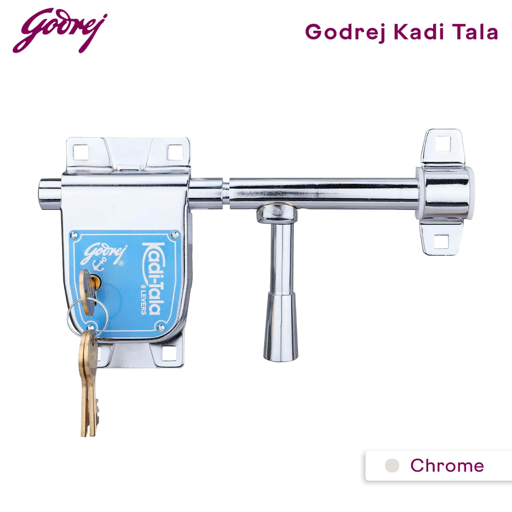 Godrej Locks I Kadi-Tala 6 Lever 200 mm I 2 keys I for Double Door, Fitting outside of door pannel I Alloy steel body double Locking Mechanism for main door I Silver Finish
